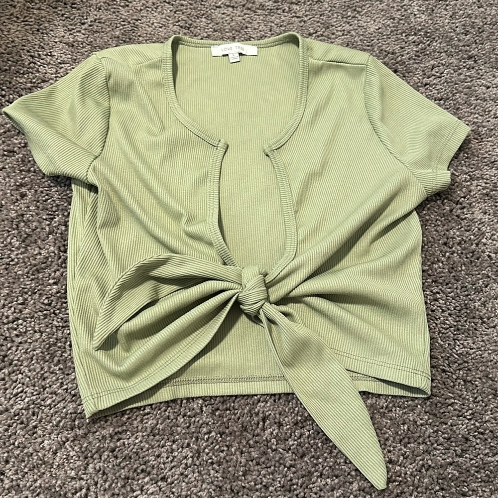 Cute green tie cropped top